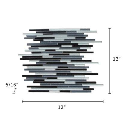 Gray Shadow Random Thin Strip 12-in x 12-in Glass Mosaic Wall Tile( 10 sq. ft. /Box )