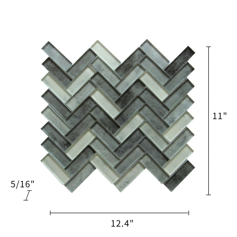 Misty Gray 11-in x 13-in Herringbone Glass Mosaic Wall Tile( 9.5 sq. ft. /Box )