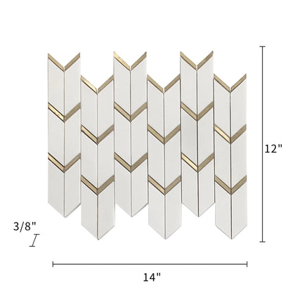 Size diagram of Dolomite White Marble with Arrow Gold Brass Accent Waterjet Mosaic Tile – 14x12 inch tile with 1.17 sq. ft coverage.
