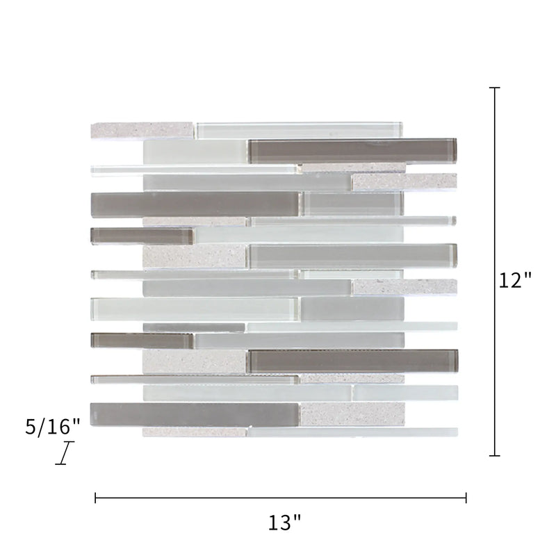 12-in x 13-in Clayton Random Strip Marble & Glass Mosaic Wall Tile( 10.8 sq. ft. /Box )