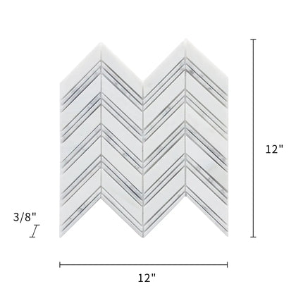 Carrara & Oriental White Chevron 12-in x 12-in Polished  Marble Mosaic Wall Tile( 5 sq. ft. /Box )