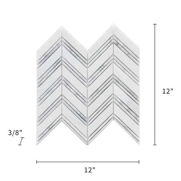 Carrara & Oriental White Chevron 12-in x 12-in Polished  Marble Mosaic Wall Tile( 5 sq. ft. /Box )