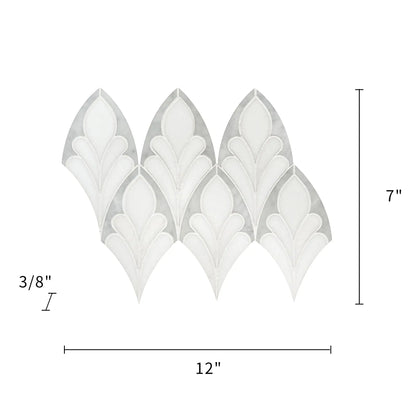Size diagram of Carrara & Thassos Soft Floral Marble Waterjet Mosaic Tile – 7x12 inch tile with 0.6 sq. ft coverage.