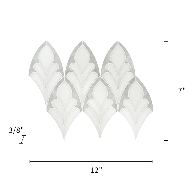 Size diagram of Carrara & Thassos Soft Floral Marble Waterjet Mosaic Tile – 7x12 inch tile with 0.6 sq. ft coverage.