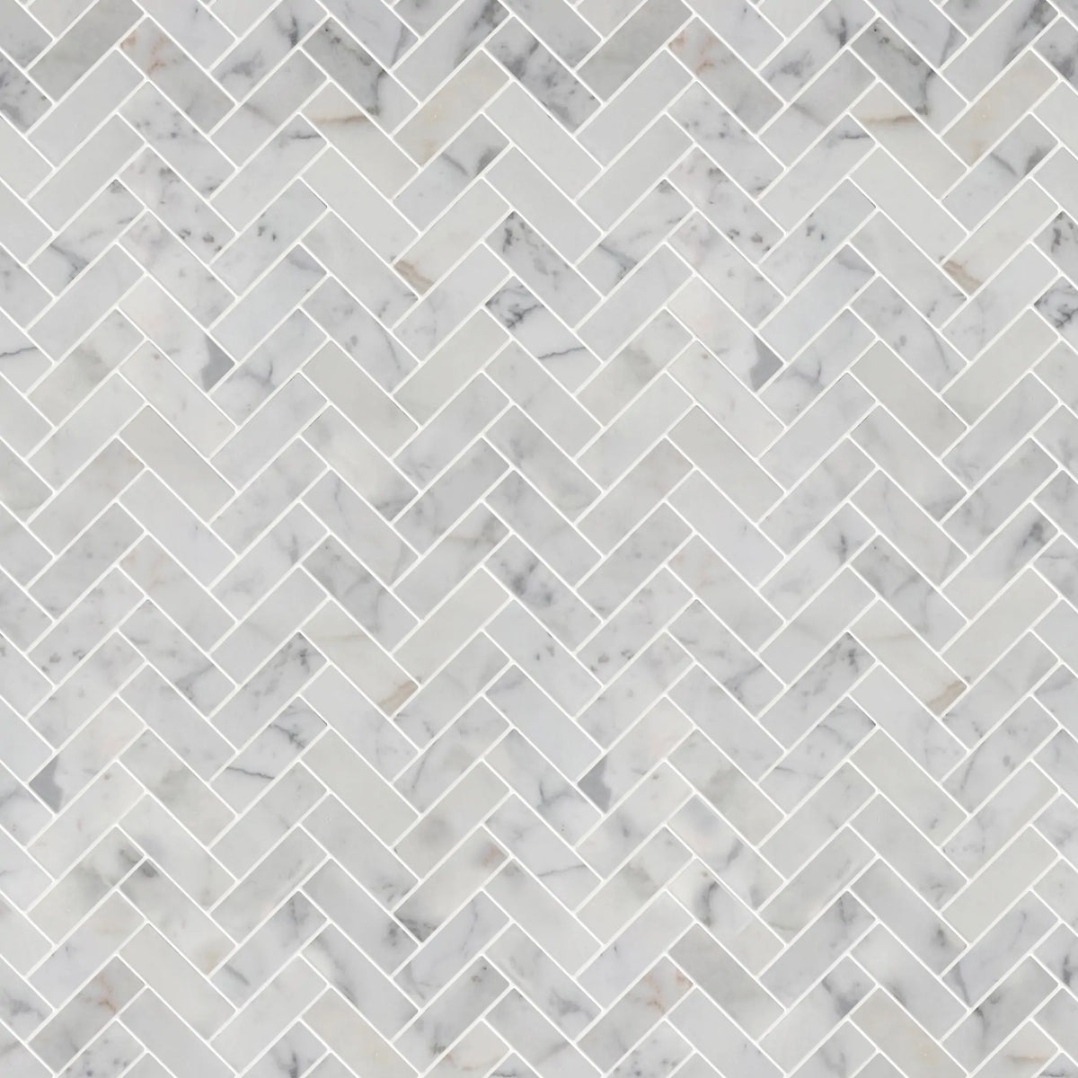 Sample display board of Calacatta Herringbone Honed Marble Mosaic Tile – elegant tile layout for showroom