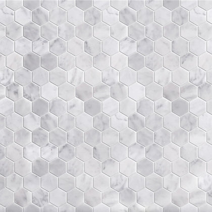 2-in Carrara White Hexagon 12-in x 12-in Polished Marble Mosaic Floor and Wall Tile( 5 sq. ft. /Box )