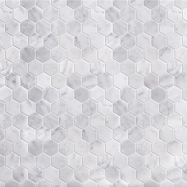 2-in Carrara White Hexagon 12-in x 12-in Polished Marble Mosaic Floor and Wall Tile( 5 sq. ft. /Box )