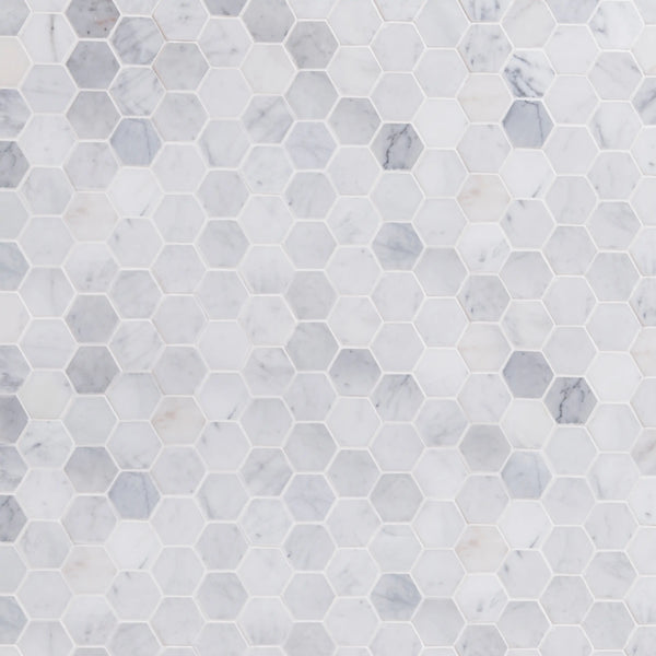 2-in Oriental White Hexagon 12-in x 12-in Honed Marble Mosaic Floor and Wall Tile ( 5 sq. ft. /Box )