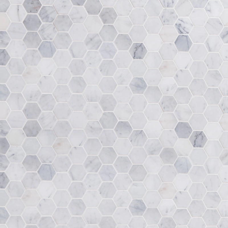 2-in Oriental White Hexagon Honed Marble Mosaic Floor and Wall Tile - Sample (Product Shown is Full Size)