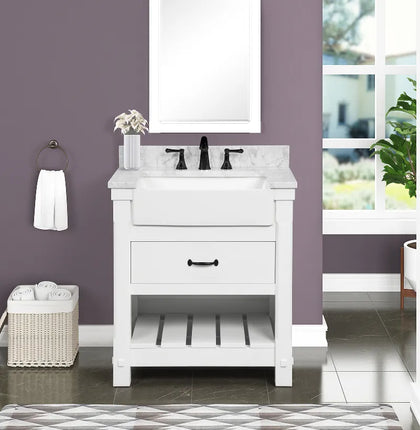 Farmington 30" Open Shelf Vanity Set with Premium Carrara Marble Top