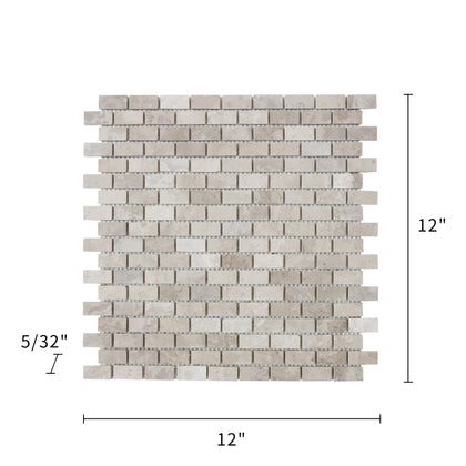 Wooden Mini Brick 12-in x 12-in Marble Mosaic Wall Tile( 10 sq. ft. /Box )
