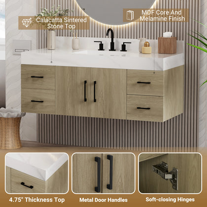 Utopia 48" Floating Bathroom Vanity with Calacatta Sintered Stone Top