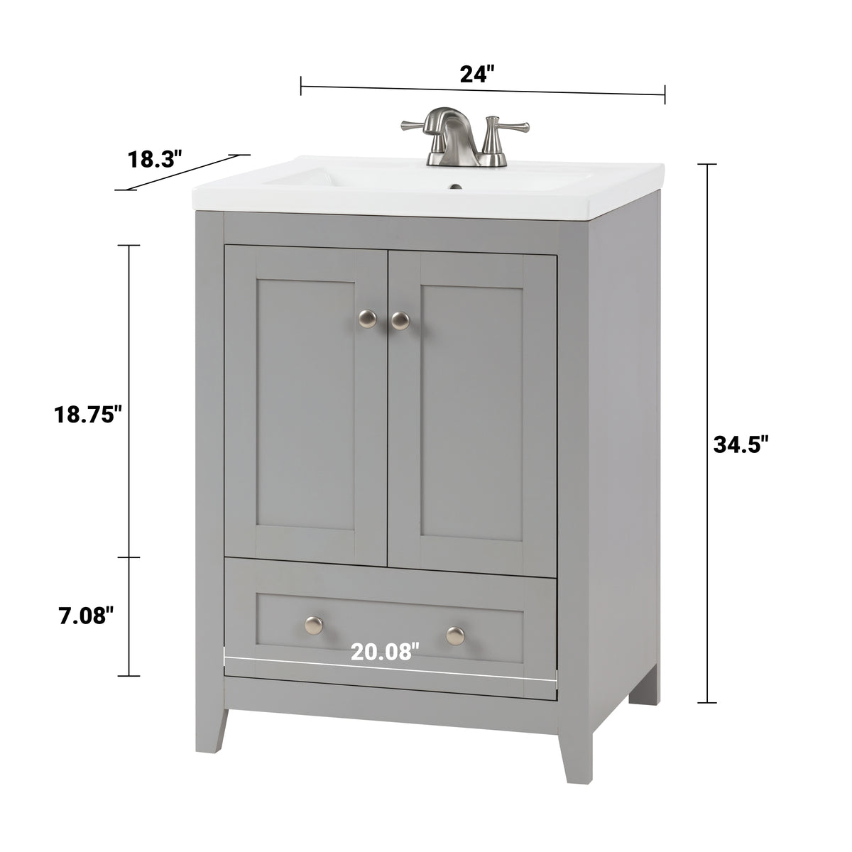Adak 24" Compact Vanity in Gray with Porcelain Top