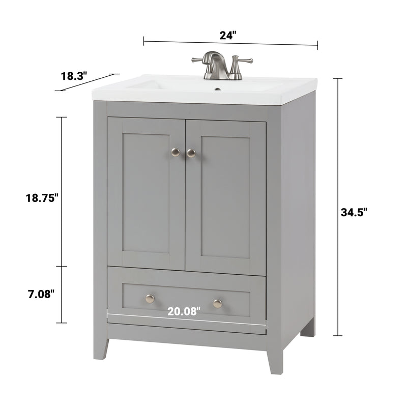 Adak 24" Compact Vanity in Gray with Porcelain Top