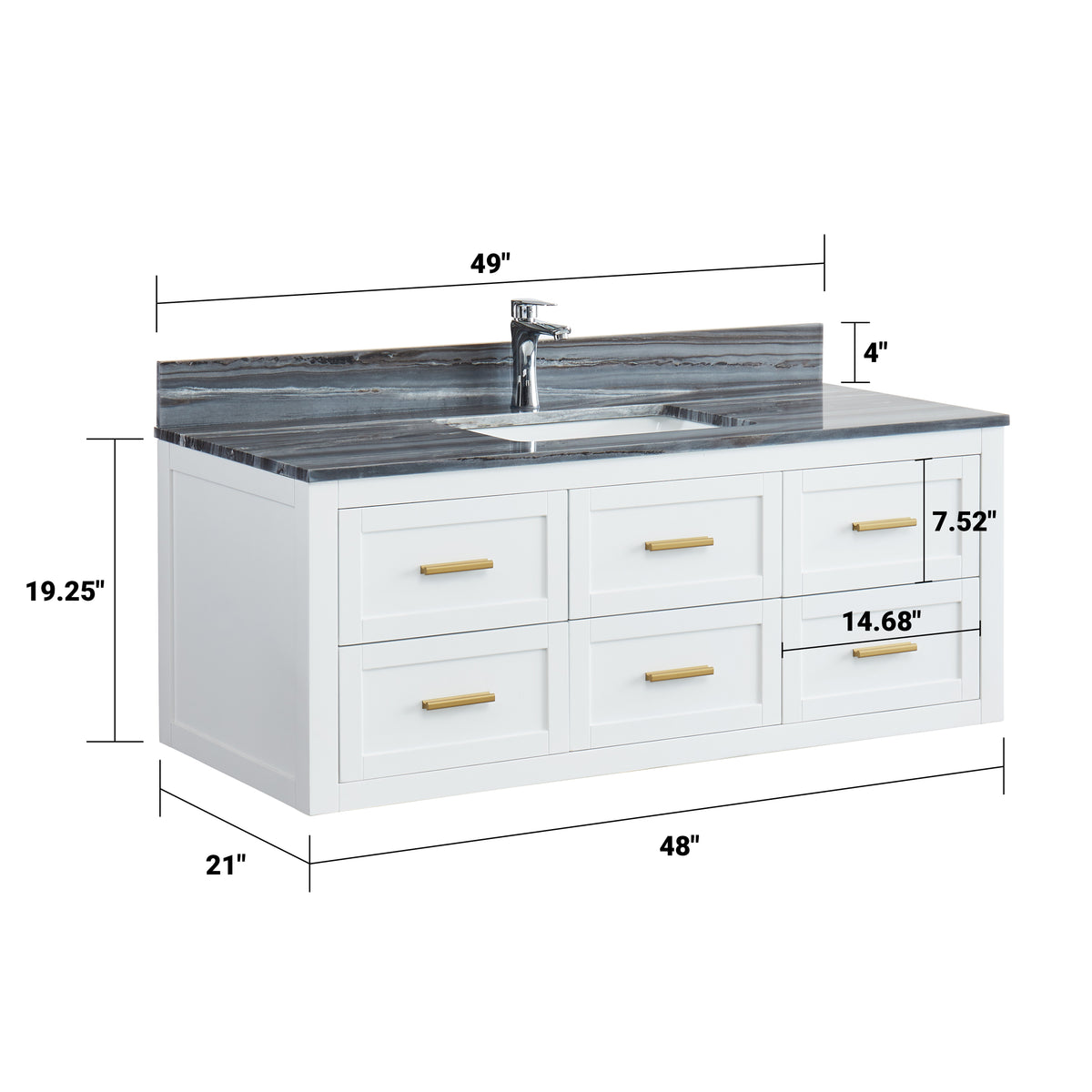 Ralph 48" Wall Mounted Vanity with Palissandro Blue Marble Top