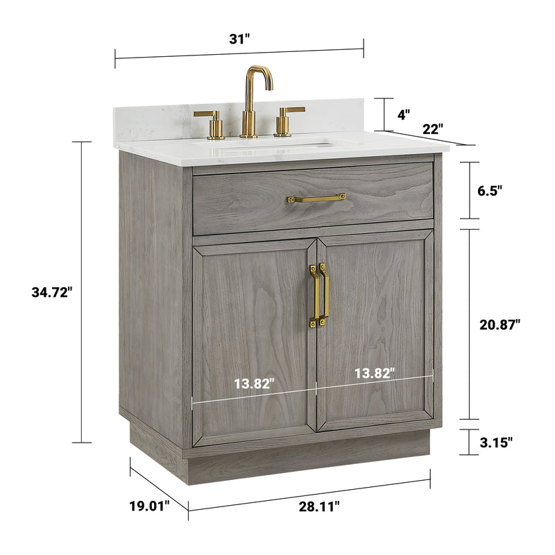 Denton 30" Single Vanity With Calacatta Quartz Top
