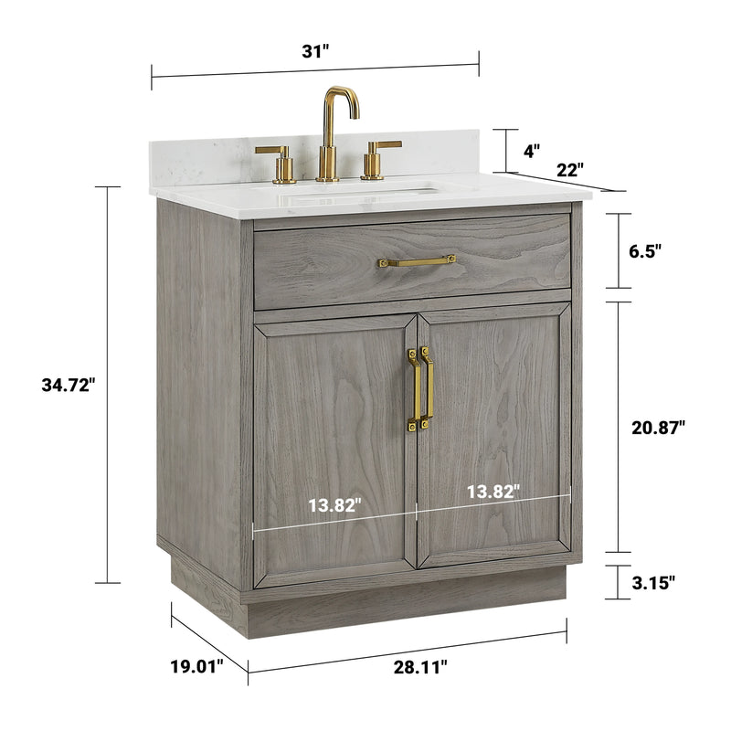 Denton 30" Single Vanity With Calacatta Quartz Top
