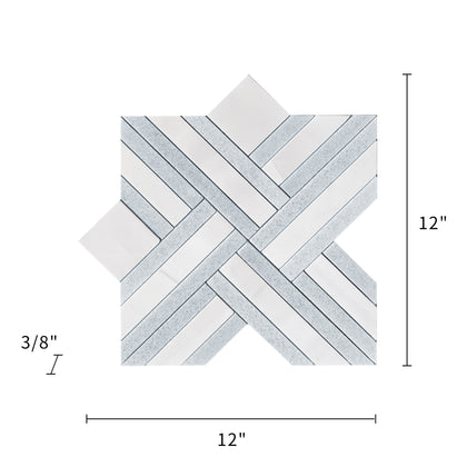 Dimensions of Blue Celeste & Dolomite Marble Waterjet Mosaic Tile – 12x12 inch layout with measurements
