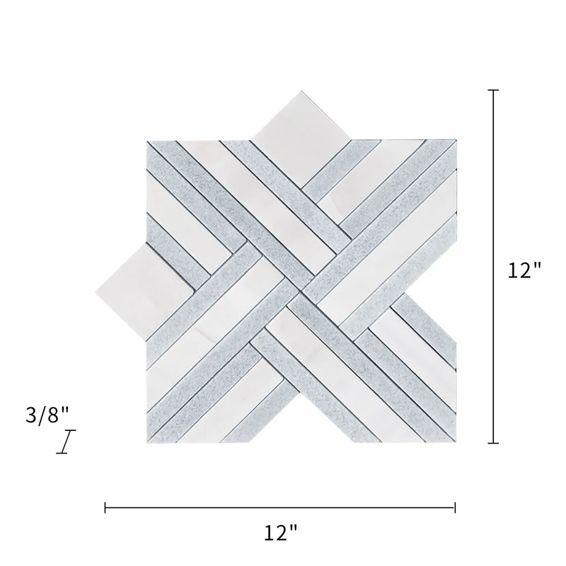 Blue Celeste & Dolomite Marble  12-in x 12-in Waterjet Mosaic Floor and Wall Tile( 5 sq. ft. /Box )