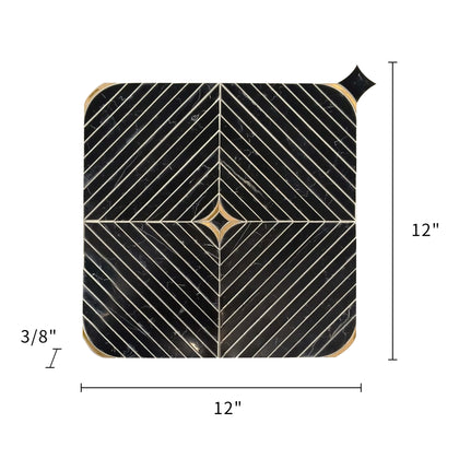 Nero and Brass mosaic tile installed in luxury kitchen backsplash – 12x12 inch waterjet cut