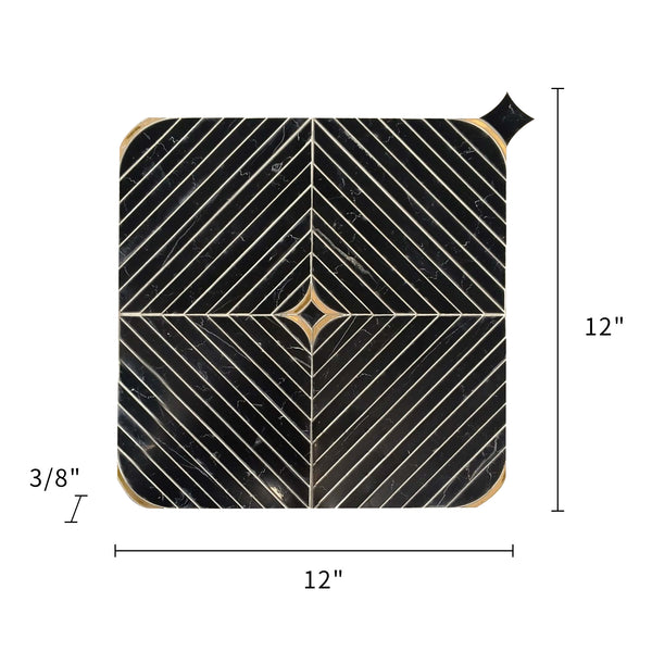 Nero and Brass mosaic tile installed in luxury kitchen backsplash – 12x12 inch waterjet cut