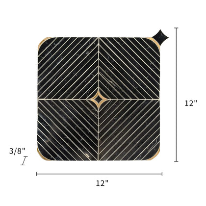 Nero With Brass 12-in x 12-in Waterjet Mosaic Floor and Wall Tile( 5 sq. ft. /Box )