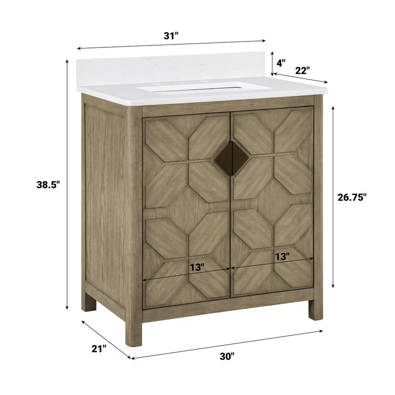 Emporia 30" Single Vanity with White Calacatta Vicenza Quartz Top