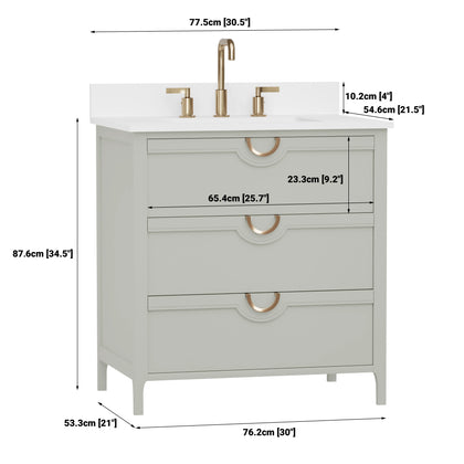 Yulan 30" Single Vanity With Pure White Quartz Top