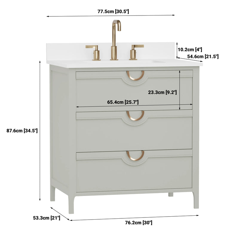 Yulan 30" Single Vanity With Pure White Quartz Top