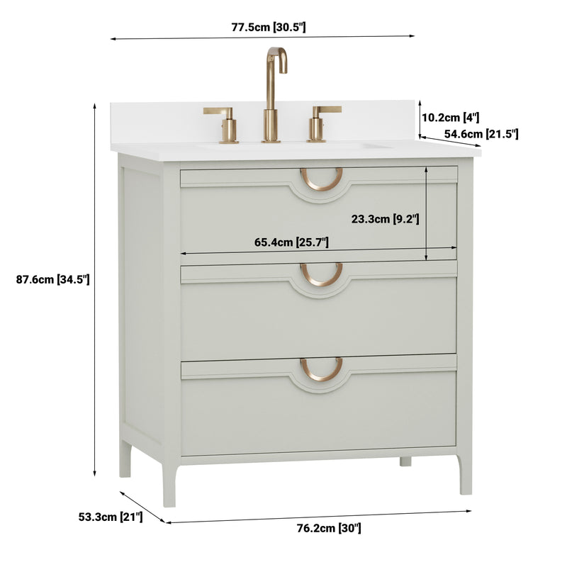 Yulan 30" Single Vanity With Pure White Quartz Top