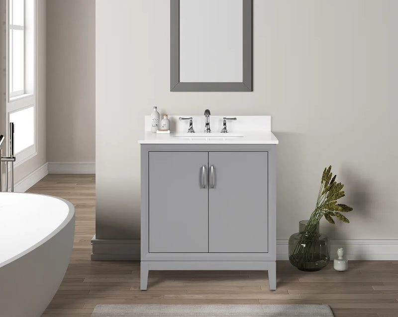 Luton 30" Vanity in Gray with Snow White Quartz Top