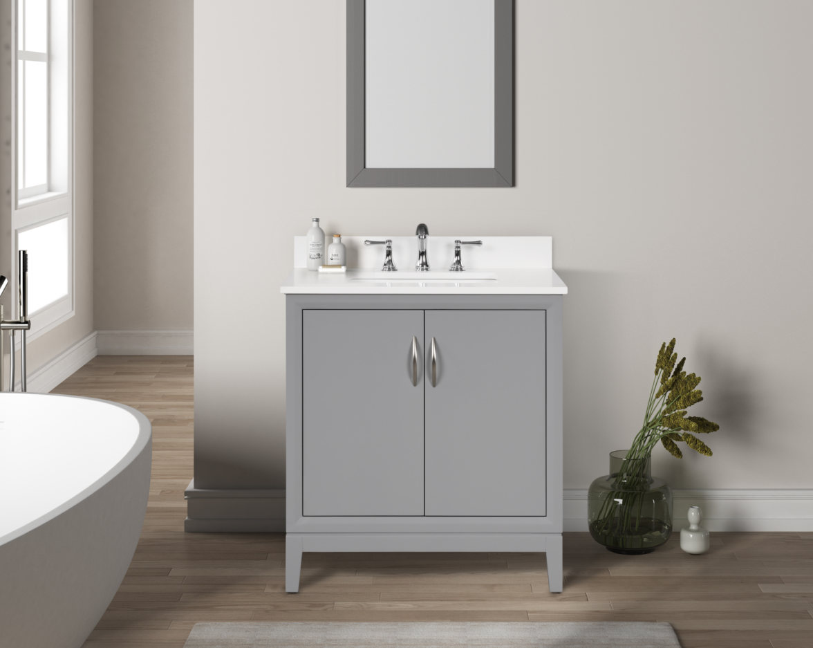 Luton 30" Vanity in Gray with Snow White Quartz Top