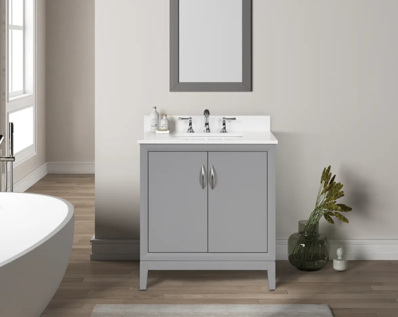 Luton 30" Vanity in Gray with Snow White Quartz Top