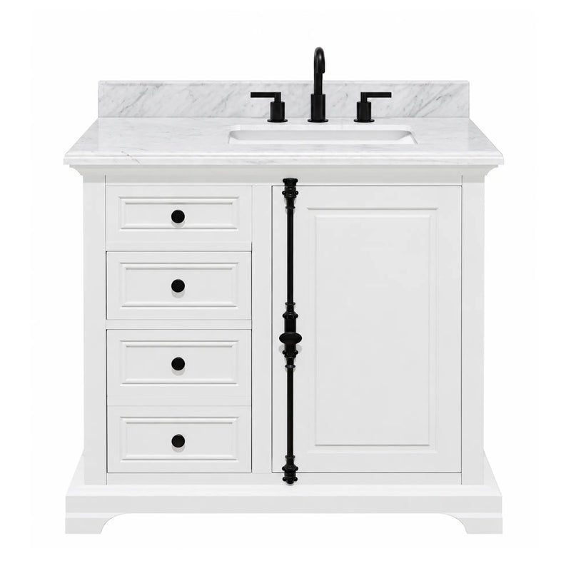 Icon 36" Vanity in White with Carrara Marble Top
