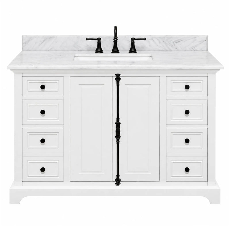 Icon 48" Single Vanity in White with Carrara Marble Top