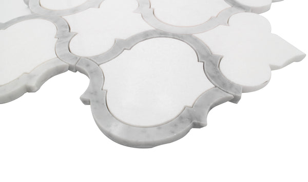 Marrakesh - Carrara White & Thassos White 9-in x 10-in Waterjet Mosaic Floor and Wall Tile( 3.15 sq. ft. /Box )