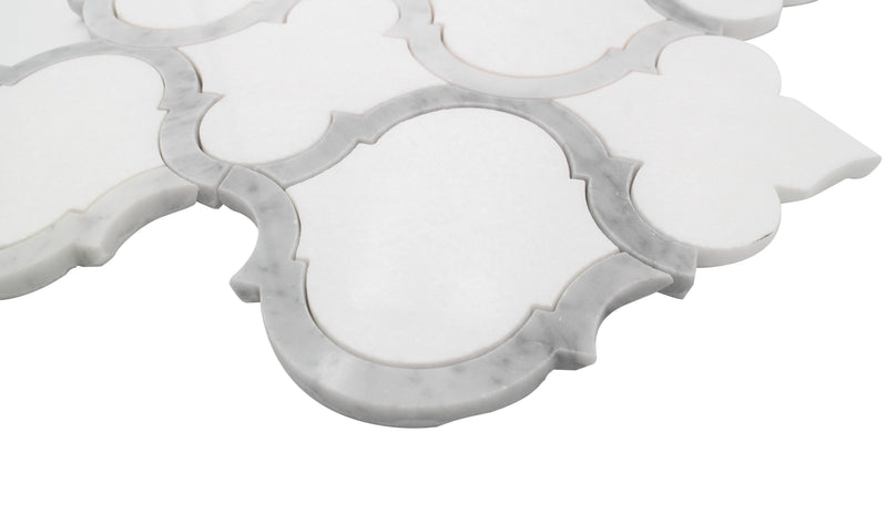 Marrakesh - Carrara White & Thassos White 9-in x 10-in Waterjet Mosaic Floor and Wall Tile( 3.15 sq. ft. /Box )