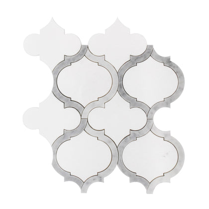 Marrakesh - Carrara White & Thassos White 9-in x 10-in Waterjet Mosaic Floor and Wall Tile( 3.15 sq. ft. /Box )