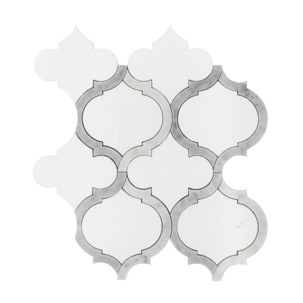 Marrakesh - Carrara White & Thassos White 9-in x 10-in Waterjet Mosaic Floor and Wall Tile( 3.15 sq. ft. /Box )