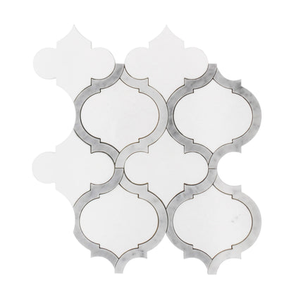 Marrakesh - Carrara White & Thassos White 9-in x 10-in Waterjet Mosaic Floor and Wall Tile( 3.15 sq. ft. /Box )