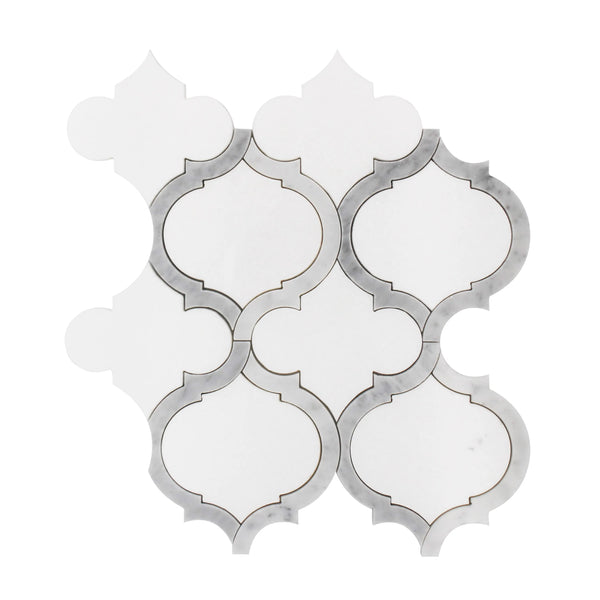 Marrakesh - Carrara White & Thassos White 9-in x 10-in Waterjet Mosaic Floor and Wall Tile( 3.15 sq. ft. /Box )