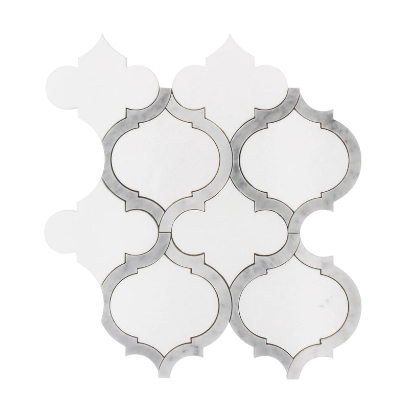 Marrakesh - Carrara White & Thassos White 9-in x 10-in Waterjet Mosaic Floor and Wall Tile( 3.15 sq. ft. /Box )
