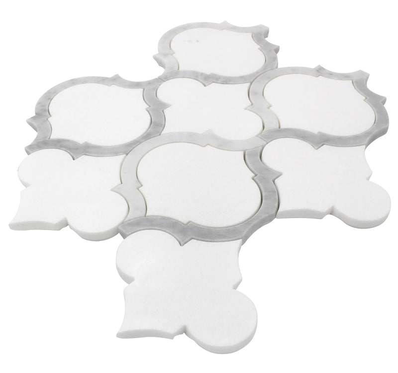 Marrakesh - Carrara White & Thassos White 9-in x 10-in Waterjet Mosaic Floor and Wall Tile( 3.15 sq. ft. /Box )