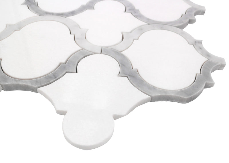 Marrakesh - Carrara White & Thassos White 9-in x 10-in Waterjet Mosaic Floor and Wall Tile( 3.15 sq. ft. /Box )