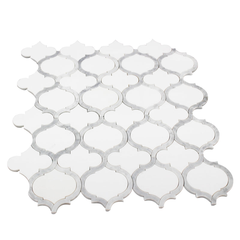 Marrakesh - Carrara White & Thassos White 9-in x 10-in Waterjet Mosaic Floor and Wall Tile( 3.15 sq. ft. /Box )