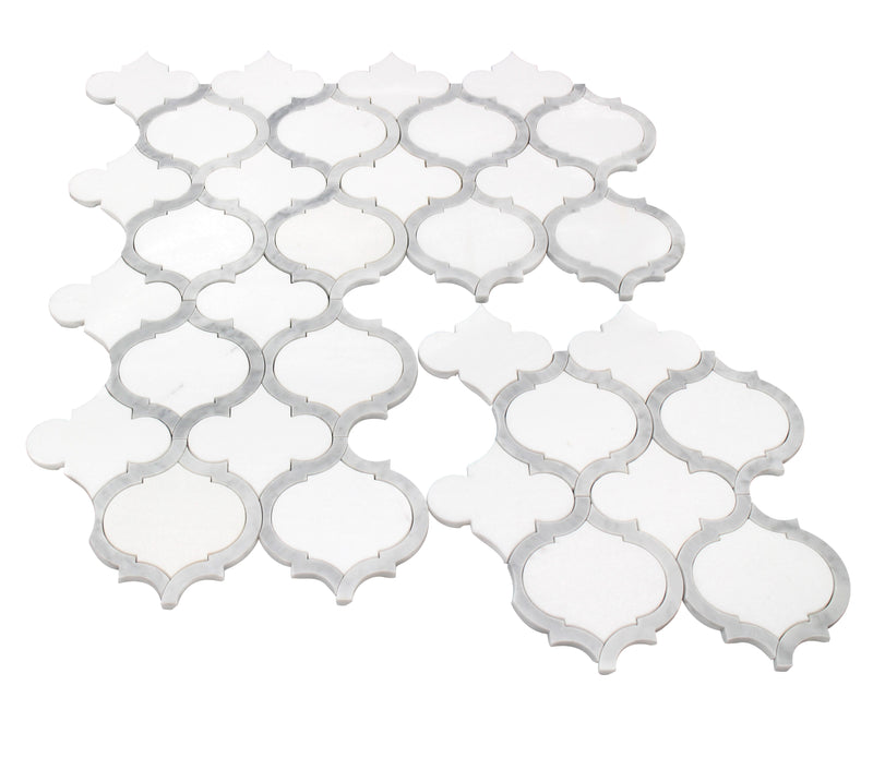 Marrakesh - Carrara White & Thassos White 9-in x 10-in Waterjet Mosaic Floor and Wall Tile( 3.15 sq. ft. /Box )