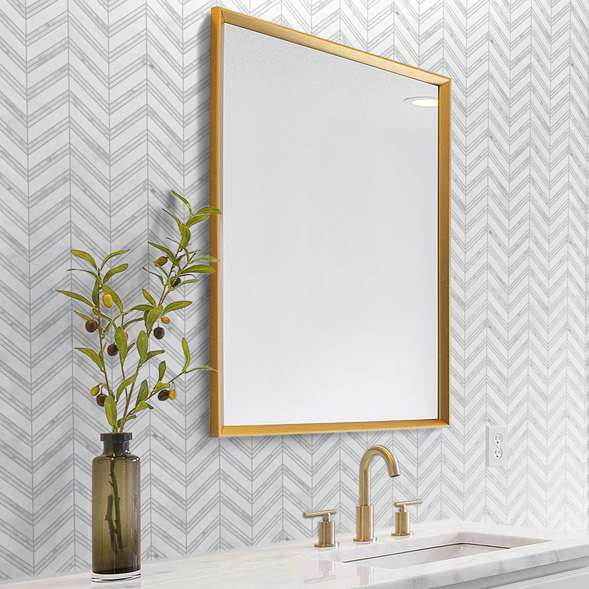 Carrara & Oriental White Chevron Polished  Marble Mosaic Wall Tile - Sample (Product Shown is Full Size)
