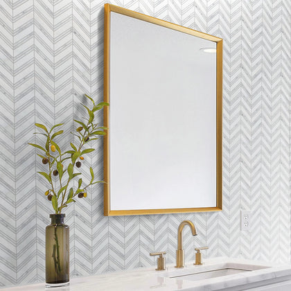 Carrara & Oriental White Chevron 12-in x 12-in Polished  Marble Mosaic Wall Tile( 5 sq. ft. /Box )