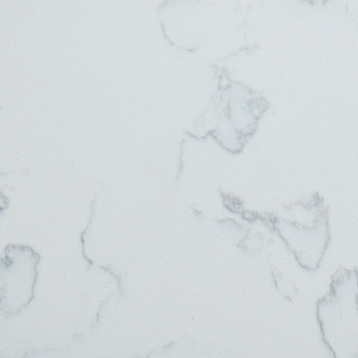 Surface close-up of a 31-inch Carrara White Quartz vanity top showing detailed grey marble-style veining.