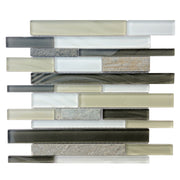 Stone & Glass Mixed Color Random Strip 12-in x 12-in Glass Mosaic Wall Tile( 10 sq. ft. /Box )